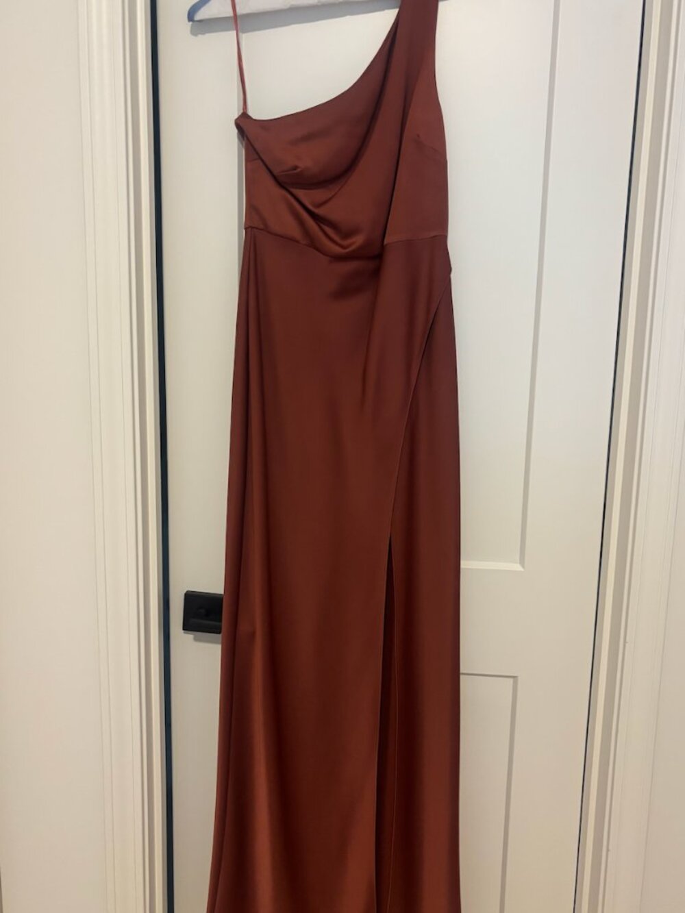 BHLDN Dylan One-Shoulder Satin Maxi Dress in Cinnamon - Picture 3 of 3